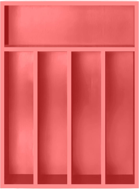 Silverware Organizer, Bamboo Utensil Drawer Organizer for Cutlery, Utensils & Flatware (5 Compartment, Coral) Pack of 1