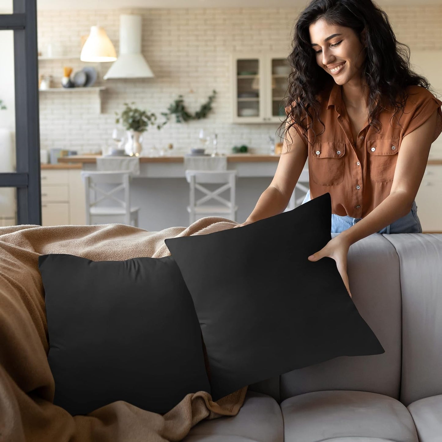 Throw Pillows Insert (Pack of 2, Black) - 18 X 18 Inches Bed and Couch Pillows - Indoor Decorative Pillow