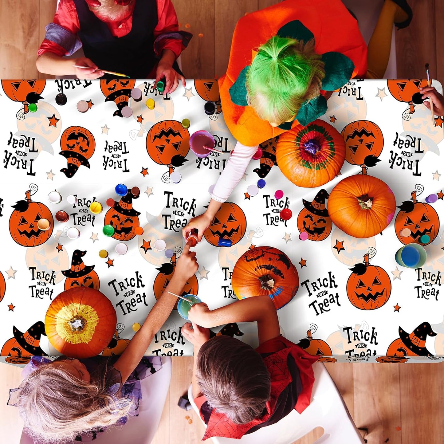 3 Pack Halloween Plastic Tablecloth Decorations, Trick or Treat Halloween Disposable Table Cloth, Hallo Ween Pumpkin Rectangle Table Cover for Kids Indoor Party Decorations, 54 X 108 Inch
