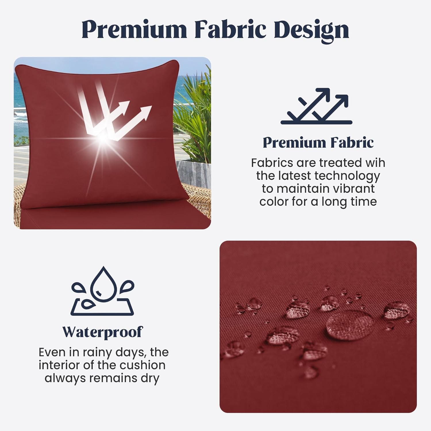 ® Outdoor Seat Cushions 24 X 24 X 5.75 Inch, Waterproof & Fade Resistant Patio Furniture Replacement Cushions with Removable Cover for Chair, Sofa, Couch, Wicker, Burgundy