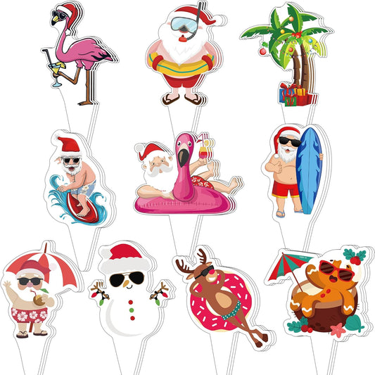 30 Pcs Summer Christmas Cupcake Toppers, Cardboard Flamingo Cupcake Toppers, Tropical Cake Topper Christmas July Cake Picks, Summer Cupcakes Topper for Pool Beach Party Xmas in July Decorations