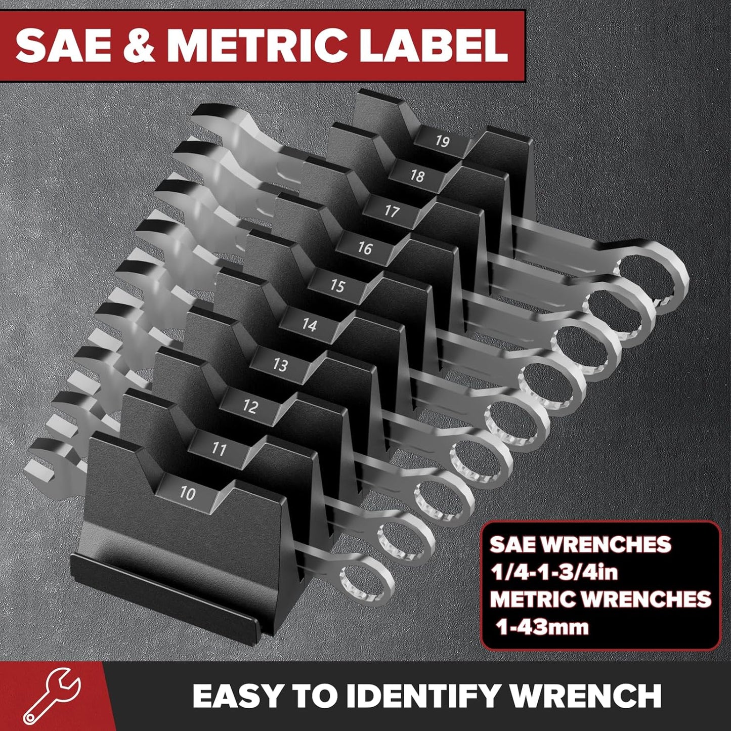 40PCS Modular Wrench Organizer Wrench Holder - Wrench Tool Organizers for Tool Drawer Storage, Wrench Storage Set with Metric & SAE Label, Wrench Rack Tool Gift for Professional Mechanics Men, Black