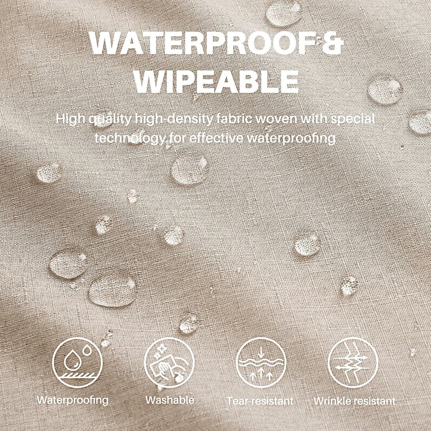 Textured Linen Table Cloth for Rectangle Tables - Khaki Tablecloths Rectangular Waterproof Wrinkle Free Wipeable Dining Table Cover for Spring Wedding Birthday Kitchen Decor, 52 X 70 Inch