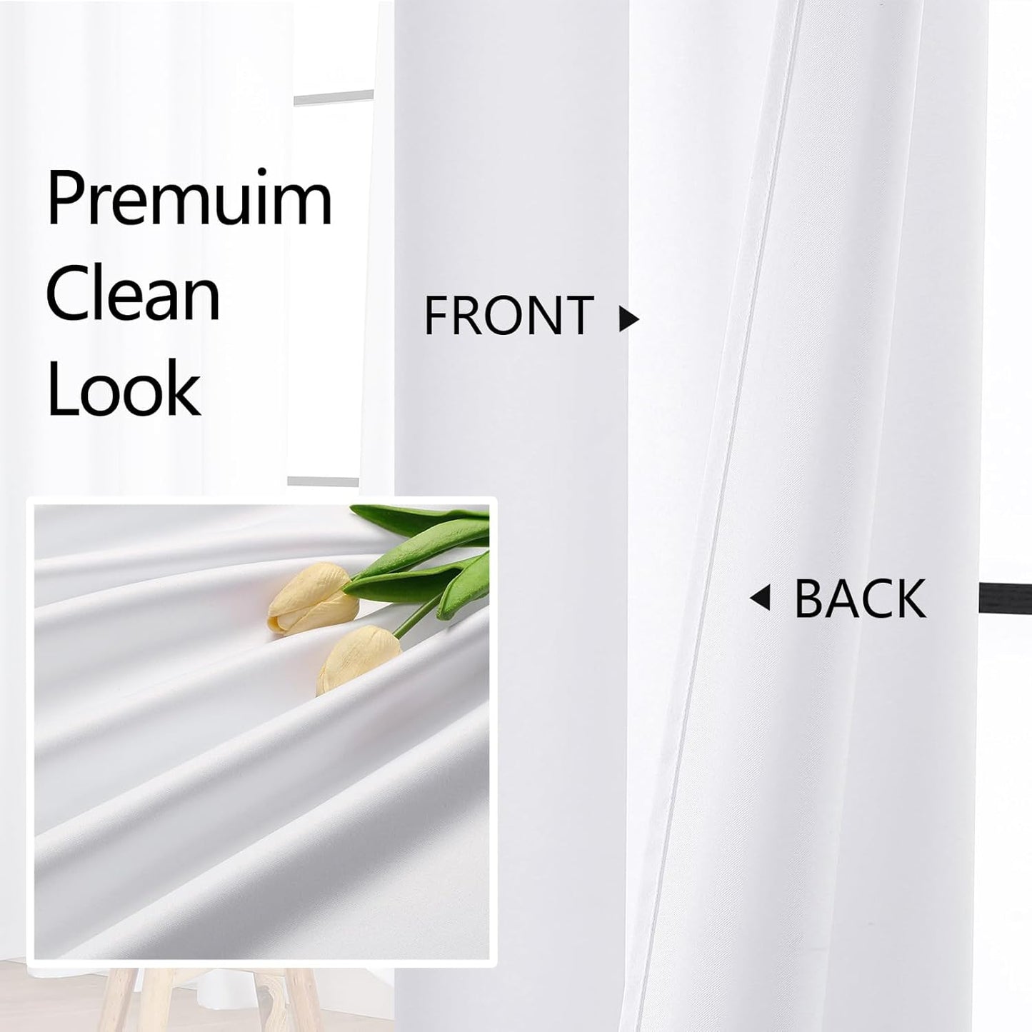 Heidi White Curtains for Living Room 63 Inch Length 2 Panels Set, Light Filtering Solid Curtains for Bedroom, Rod Pocket Window Drapes, 2 Pcs Each 40" W 63" L, White