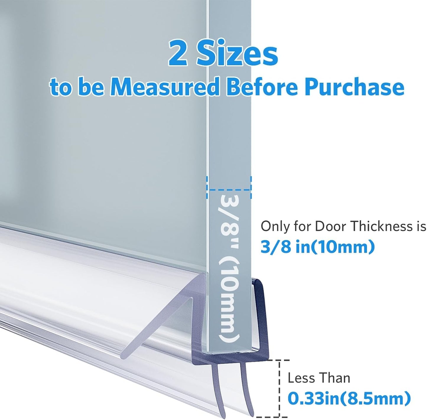 Shower Door Bottom Seal, 3Pack Shower Door Sweep Strip, Frameless Glass Doors Seal Strip for 3/8'' (10Mm) Thick Doors, Showers Water Guard & Barrier - Stop Water Leakage, 39.3'' X 0.39''