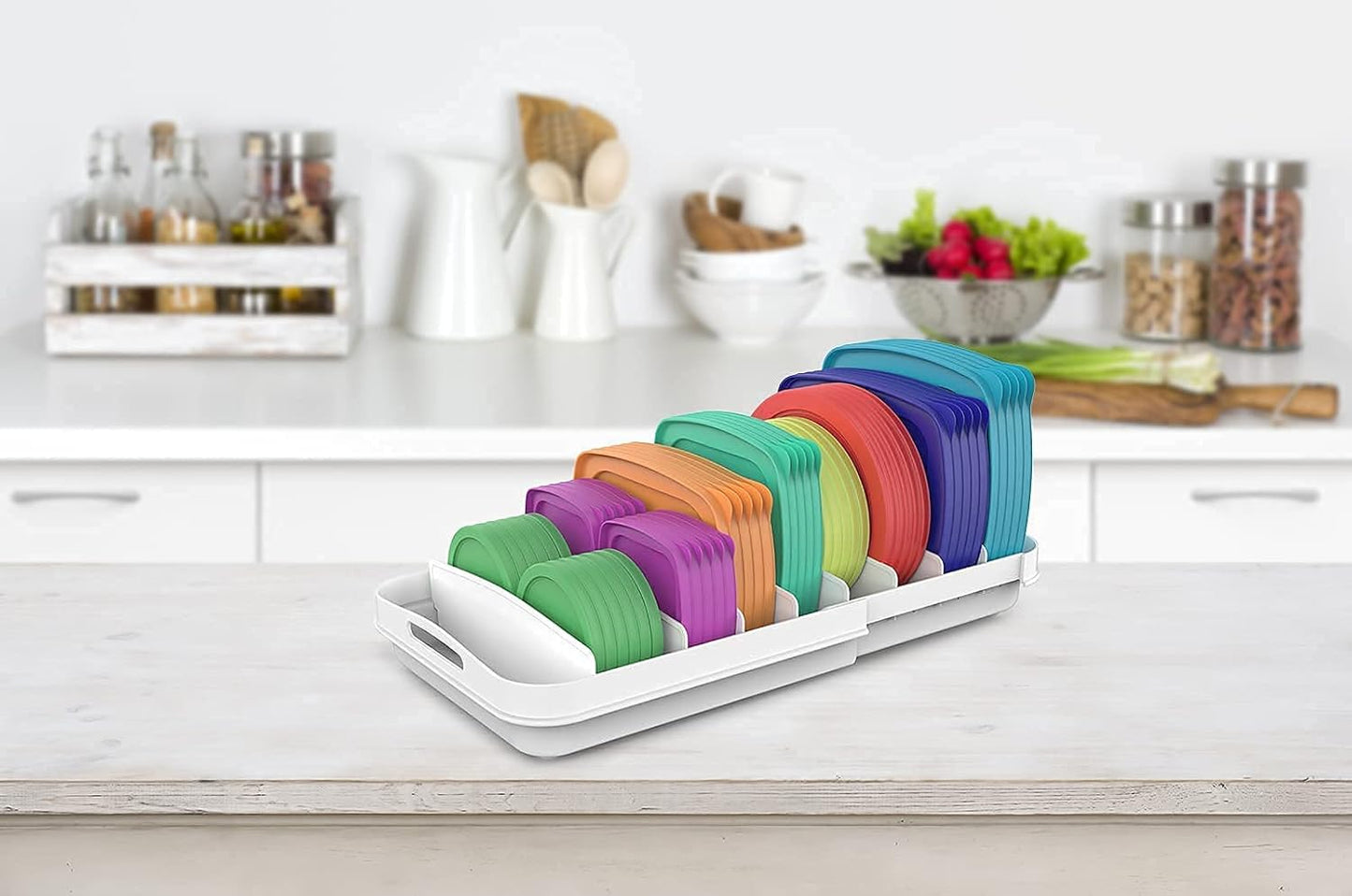 Extendable Food Container Lid Organizer for 12'' Deep Cabinets, Adjustable Length 13.4" - 20.5", GS01-SS