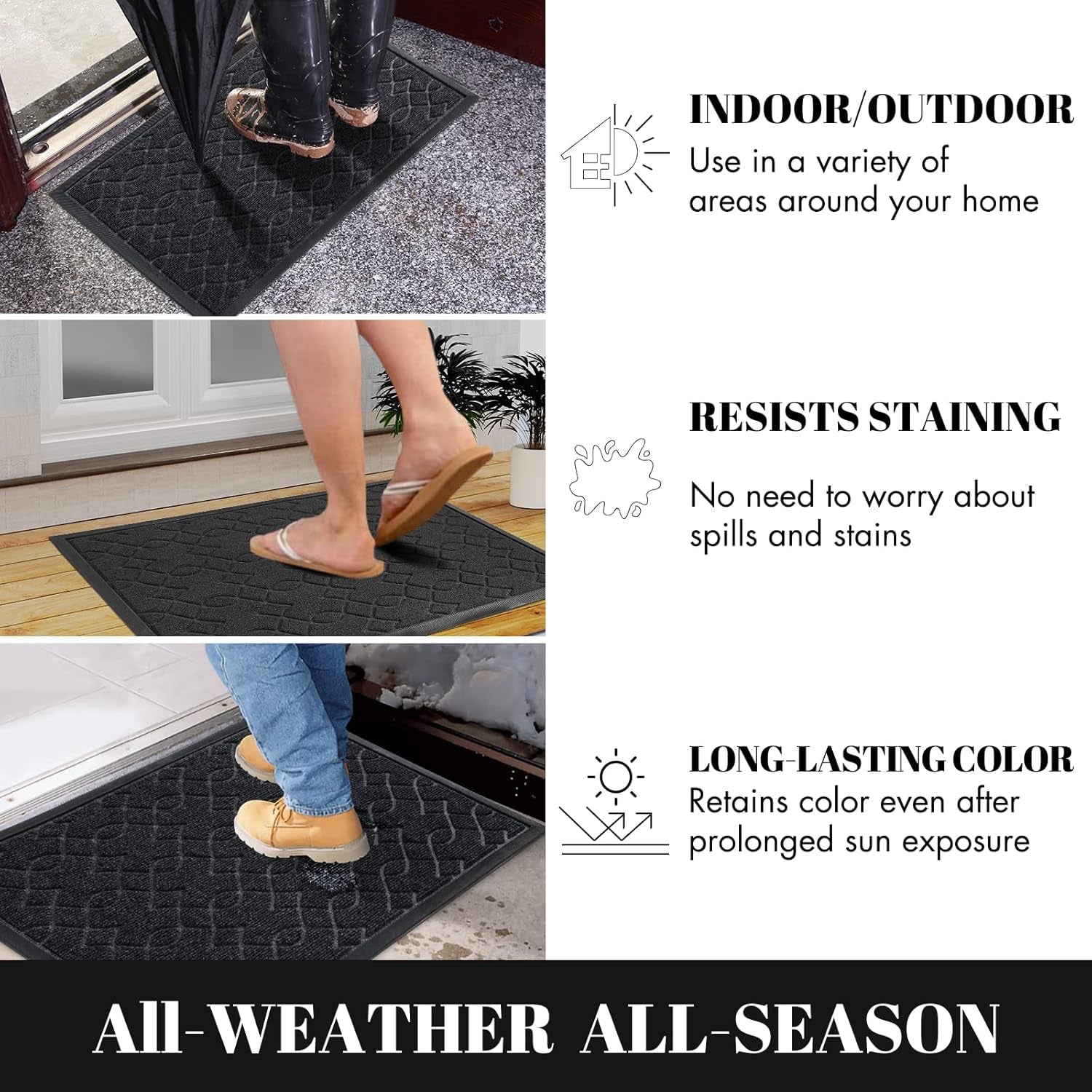 Chenille Bathroom Rug Mat Durable Front Door Mats, Heavy Duty Water Absorbent Mud Resistant Easy Clean Entry Outdoor Indoor Rugs