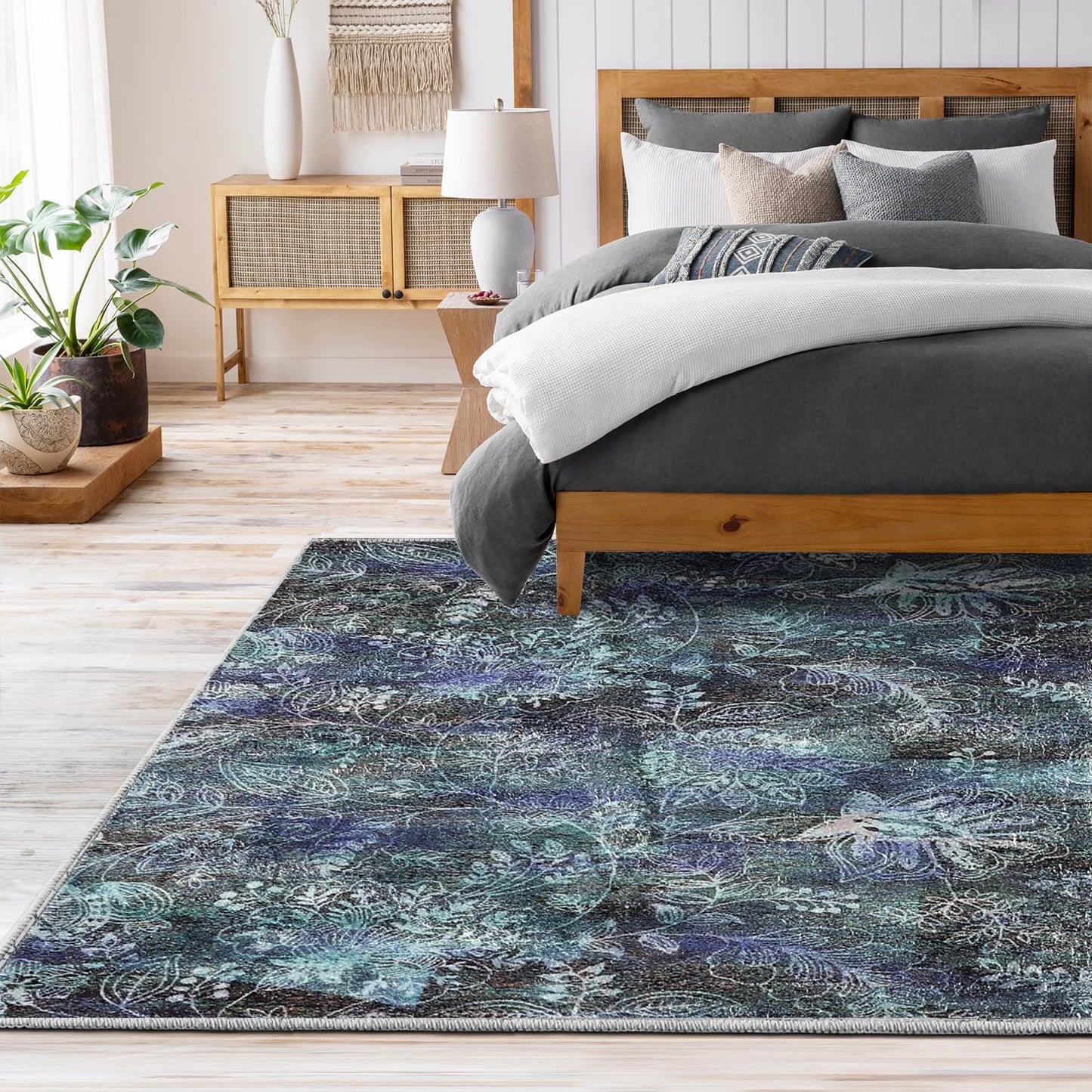 Bathroom Rug - Paisley Floral Area Rug, 2X3 Ft, for Entryway, Bedroom, Living Room, Anti-Skid, Durable, Rectangular, Washable