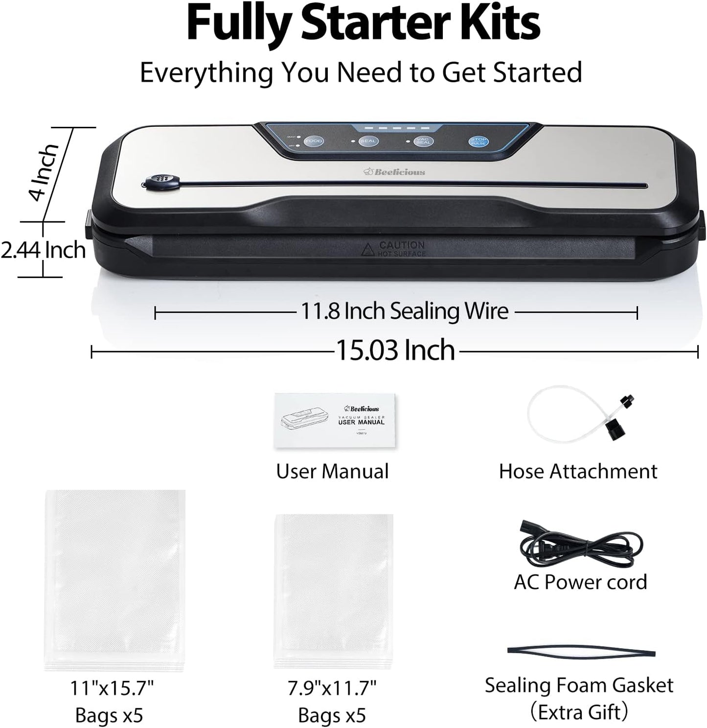 Vacuum Sealer Machine, with Starter Kit and 2-Year Warranty, Automatic Air Sealing for Food Storage, Build-In Cutter, Moist Mode, EXT-VAC