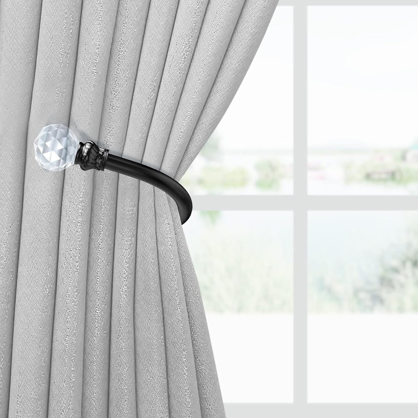 Curtain Holdbacks Black 2Pcs, Curtain Tiebacks Wall Mounted Curtain Hooks Holders for Drapes