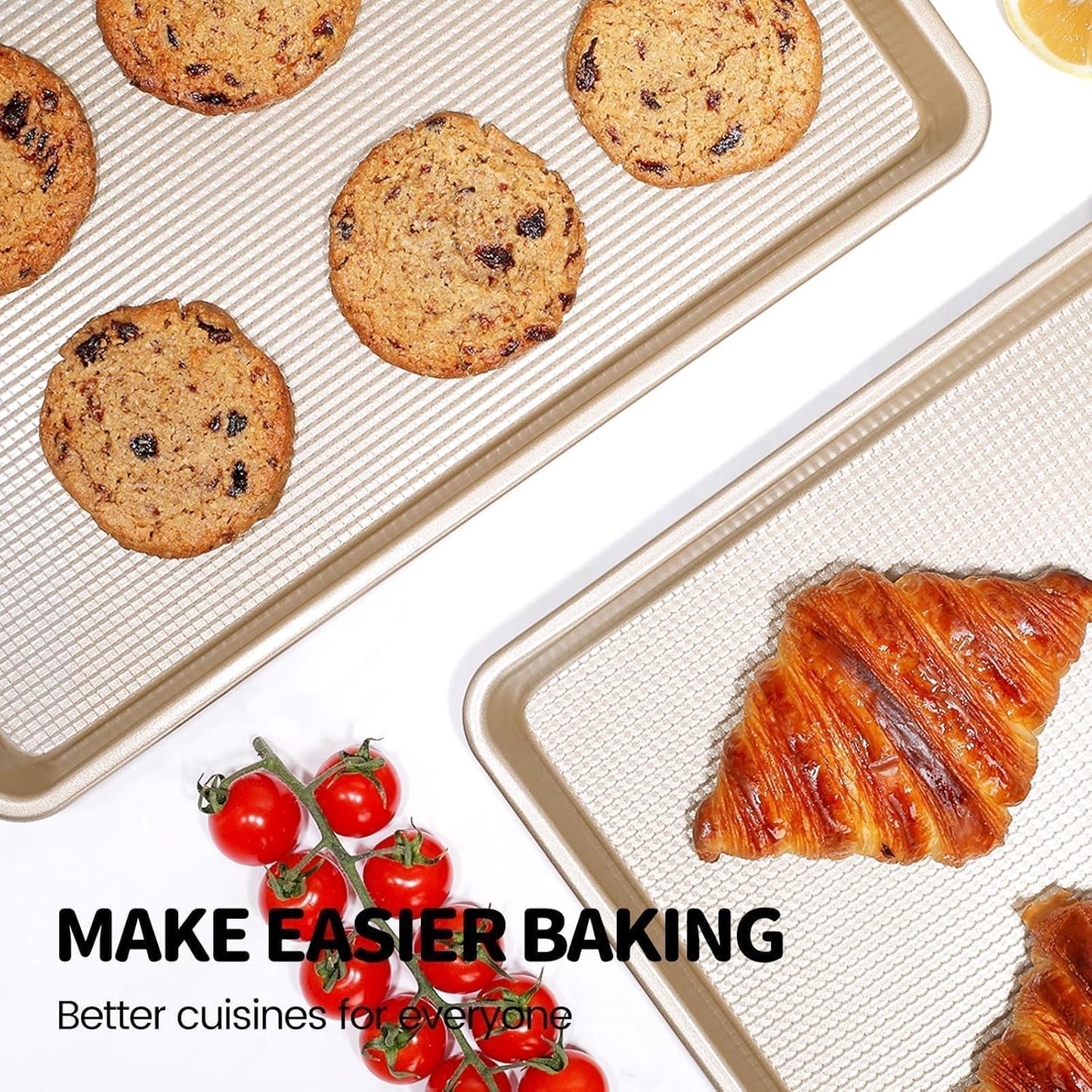 Quarter Sheet Pan, Baking Sheet, Cookie Sheets for Baking with Square Texture Pattern, Thicker Carbon Steel Non-Stick Baking Pan Tray