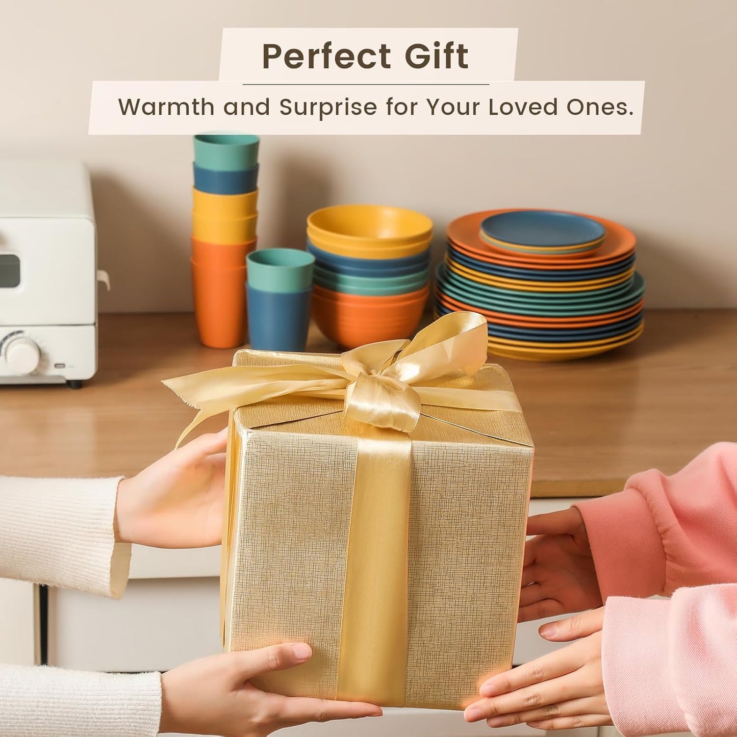 40-Piece Premium Wheat Straw Dinnerware Set for 8 - Unbreakable Plates, Bowls, and Cups - Dishwasher and Microwave Safe Kitchen Dishes - Multi-Color