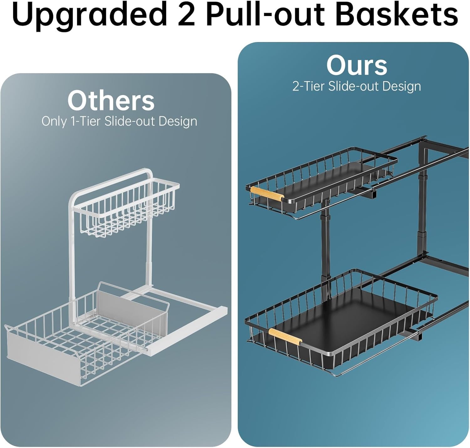 2 Pack under Sink Organizer and Storage, 2 Tier Pull Out Cabinet Organizer, Slide Out under Sink Storage Shelf, Undersink Organizers Shelves for Kitchen Bathroom Pantry Organization
