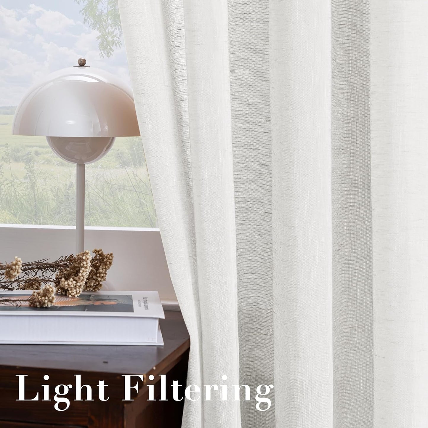 White Sheer Linen Curtains for Living Room 84 Inches Long Bedroom Curtains 2 Panel Sets Grommet Semi Sheer Elegant Soft Light Filter Window Treatments Curtain, White