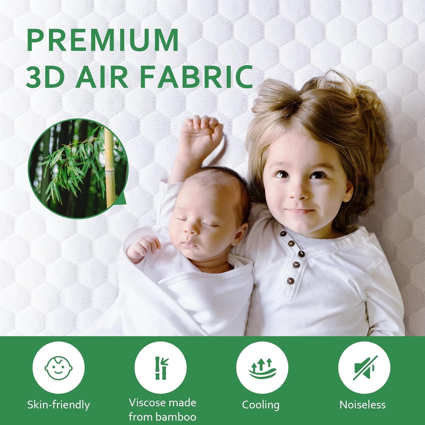 Twin Mattress Protector Waterproof Cooling Twin Size Mattress Cover Pad for Kids, Viscose 3D Air Breathable Fabric, Noiseless, Fitted 8-14 Inch Deep Pocket