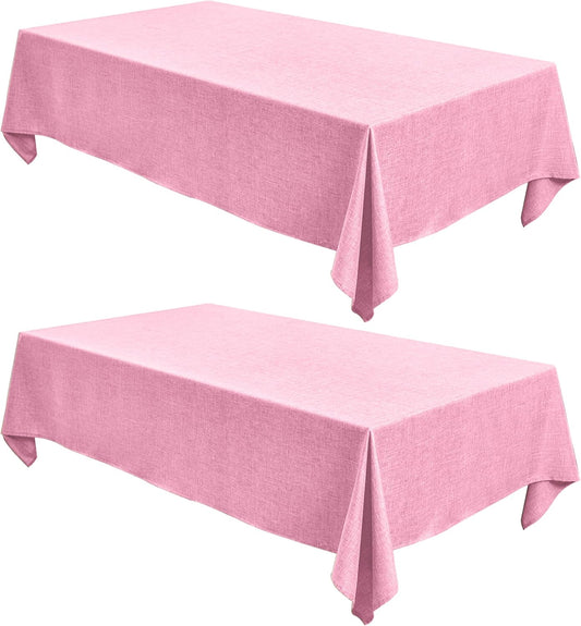 Faux Linen Tablecloths for Rectangle Tables - Water and Stain Resistant Farmhouse Style, Washable Burlap Textured Covers for Dining and Events (2 Pack, 52x70 Inch, Pink)