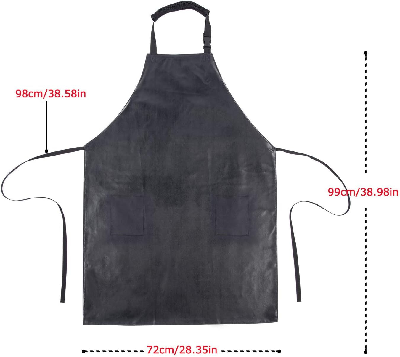 Waterproof Rubber Vinyl Apron for Unisex Adult with Pockets, Heavy Duty Vinyl Apron