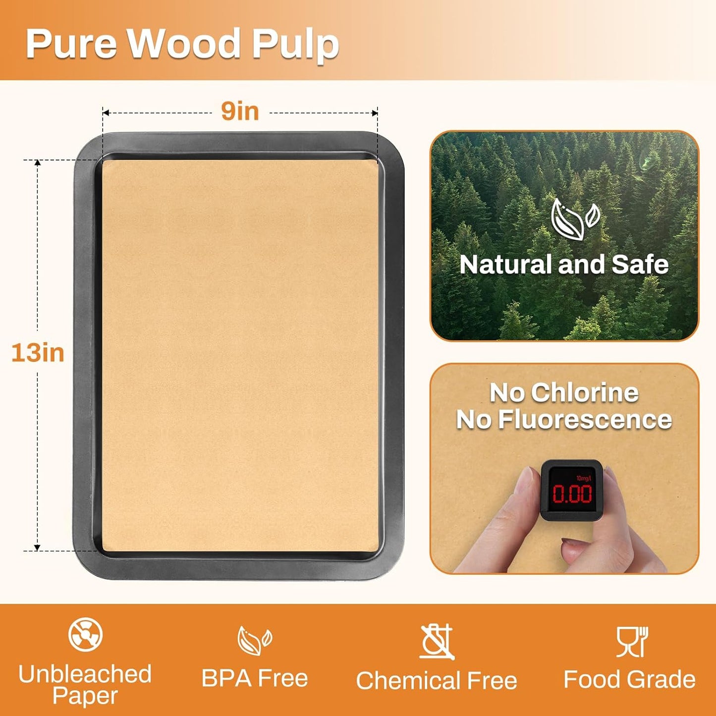 200Pcs 9X13 Inch Unbleached Parchment Paper Sheets for Baking, Pre-Cut, Non-Stick Parchment Paper for Baking, Cooking, Grilling, Air Fryer, Half Sheet Baking Sheets for Baking Cookies, Cooking, Oven