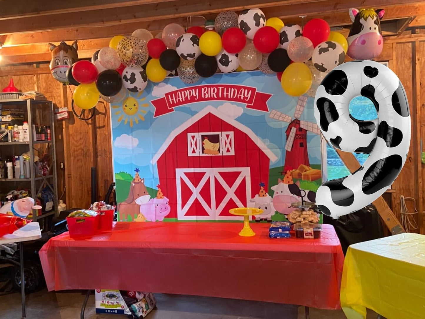 Cow Print 40 Inch 1St Number Balloon, Unisex Birthday Decorations, Farm Animal Party Supplies, Self Sealing, Reusable