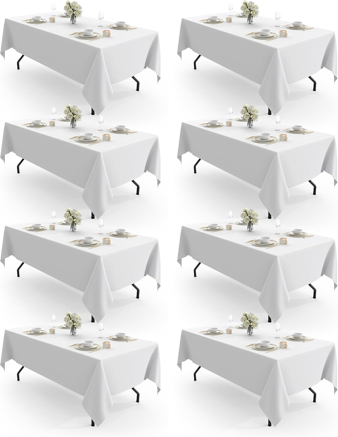 Rectangle Table Cloth 60" X 84" – 8 Packs, Durable Polyester Tablecloth Offers Reusable & Washable Protection, Ideal for Outdoor Party, Picnic, Wedding, Banquet and Birthday, White