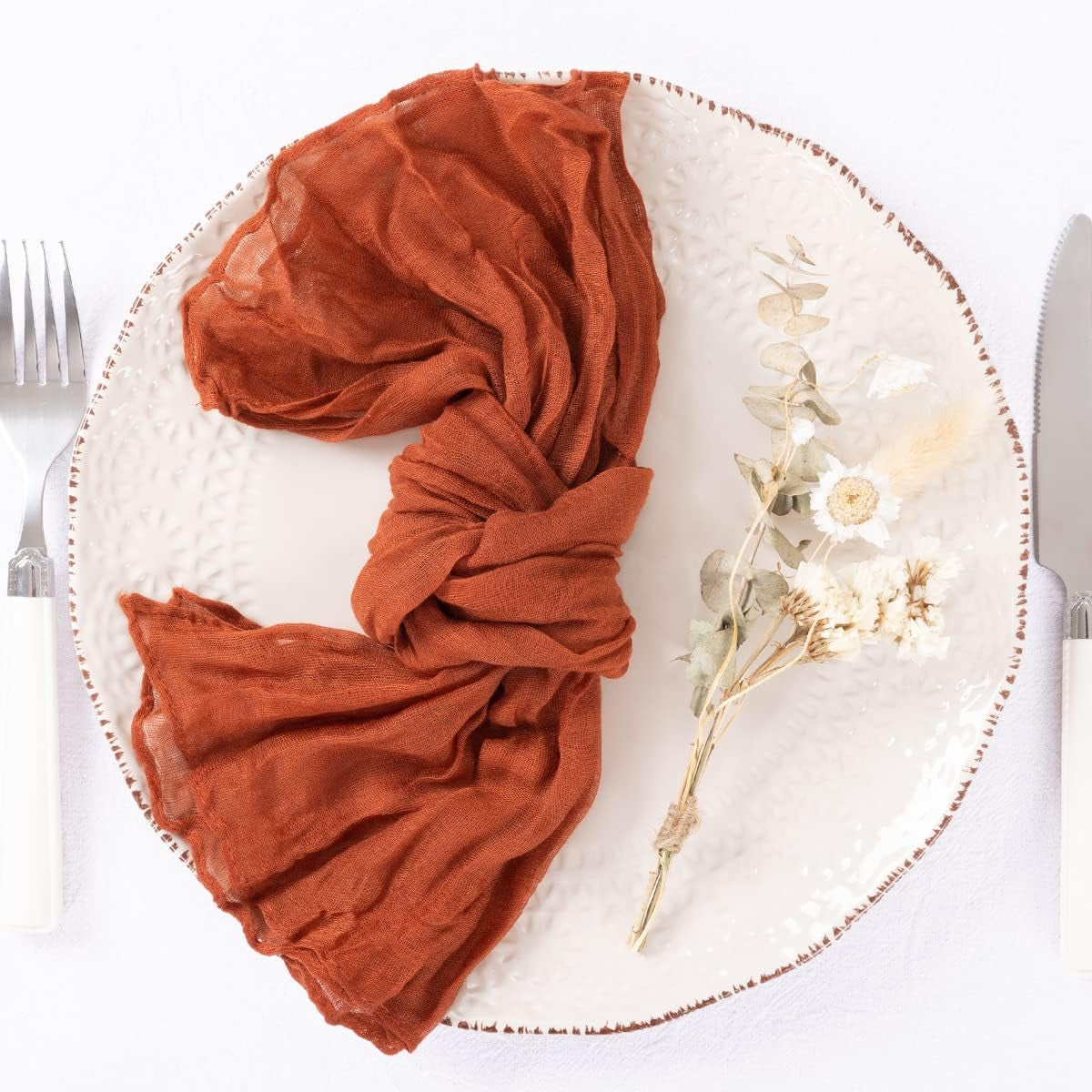 12 Pack Terracotta Cheesecloth Napkins Burnt Orange Fall Cloth Napkins Set of 12 Rust Thanksgiving Table Napkins Bulk 21X21 Inches for Wedding Bridal Baby Shower Dinner Party Decor