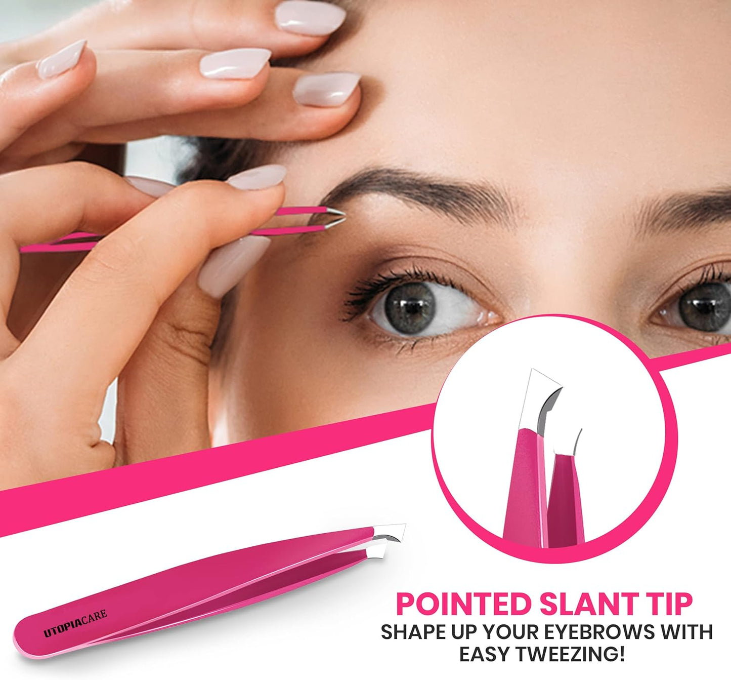 Professional Tweezers 4 Piece Set, Stainless Steel Slant, Pointed, Flat & Curved Tweezers for Eyebrows, Ingrown Hair & Splinter Removal, Grooming & Beauty Tools, Pink