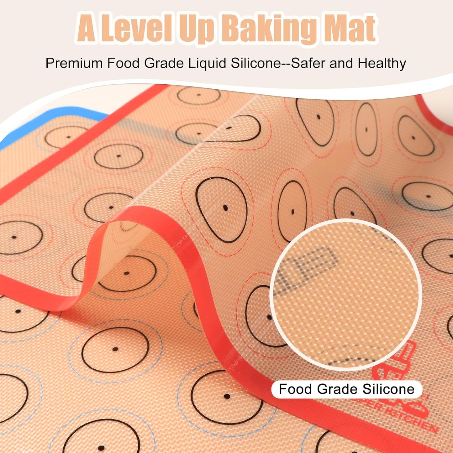 Silicone Baking Mat Macaron - Set of 3 (2 Half Sheet Liners and 1 Quarter Sheet), Non Stick Silicon Cookie Oven Liner for Macaroons, Bake Pans, Pizza, Toaster, Cake and Bread Making (Red,Blue,Gray)