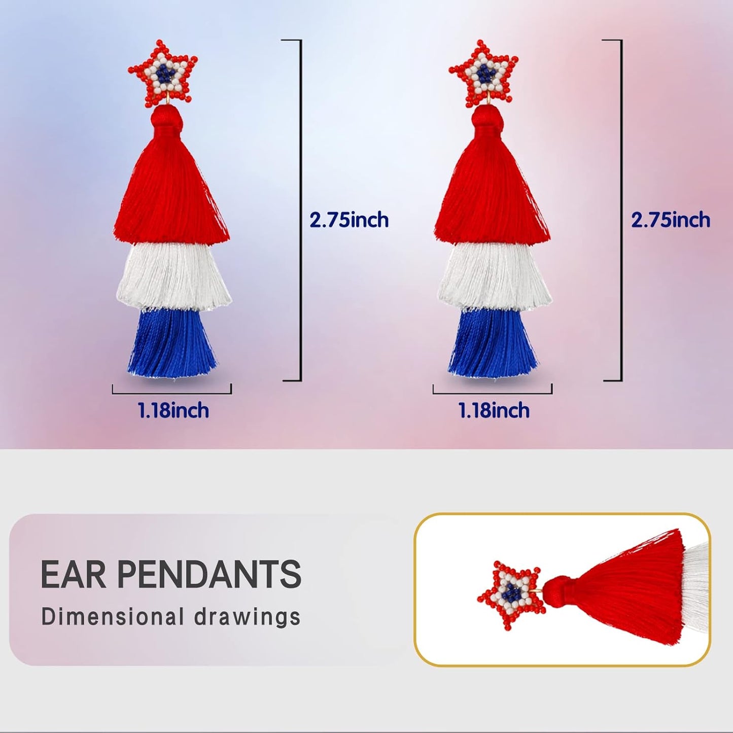 Tassel Earrings for Women, Handmade Gradient Color Bohemian, Tiered Fall Dangle Earrings, Layered Boho Statement Earrings for Women Girls Valentine Christmas Birthday Party Gift