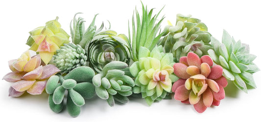 12 Pcs Artificial Succulents Mini Fake Plants Unpotted Faux Succulent for Craft, Small Plastic Succulents Assortment in Flocked Green Floral Decor for Party, Cake, Garden & Outdoor