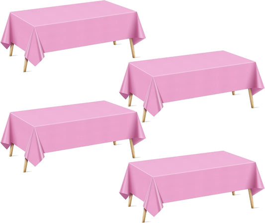 Light Pink Rectangular Tablecloth Set of 4, 54" x 72" Waterproof and Spillproof Disposable Plastic Covers, Durable Table Linens for Dining, Buffets, Picnics, and Outdoor Events