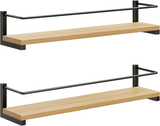 Spice Rack Wall Mounted, Rustic Wood Hanging Rack for over the Stove, Kitchen Wall, 2 Pack