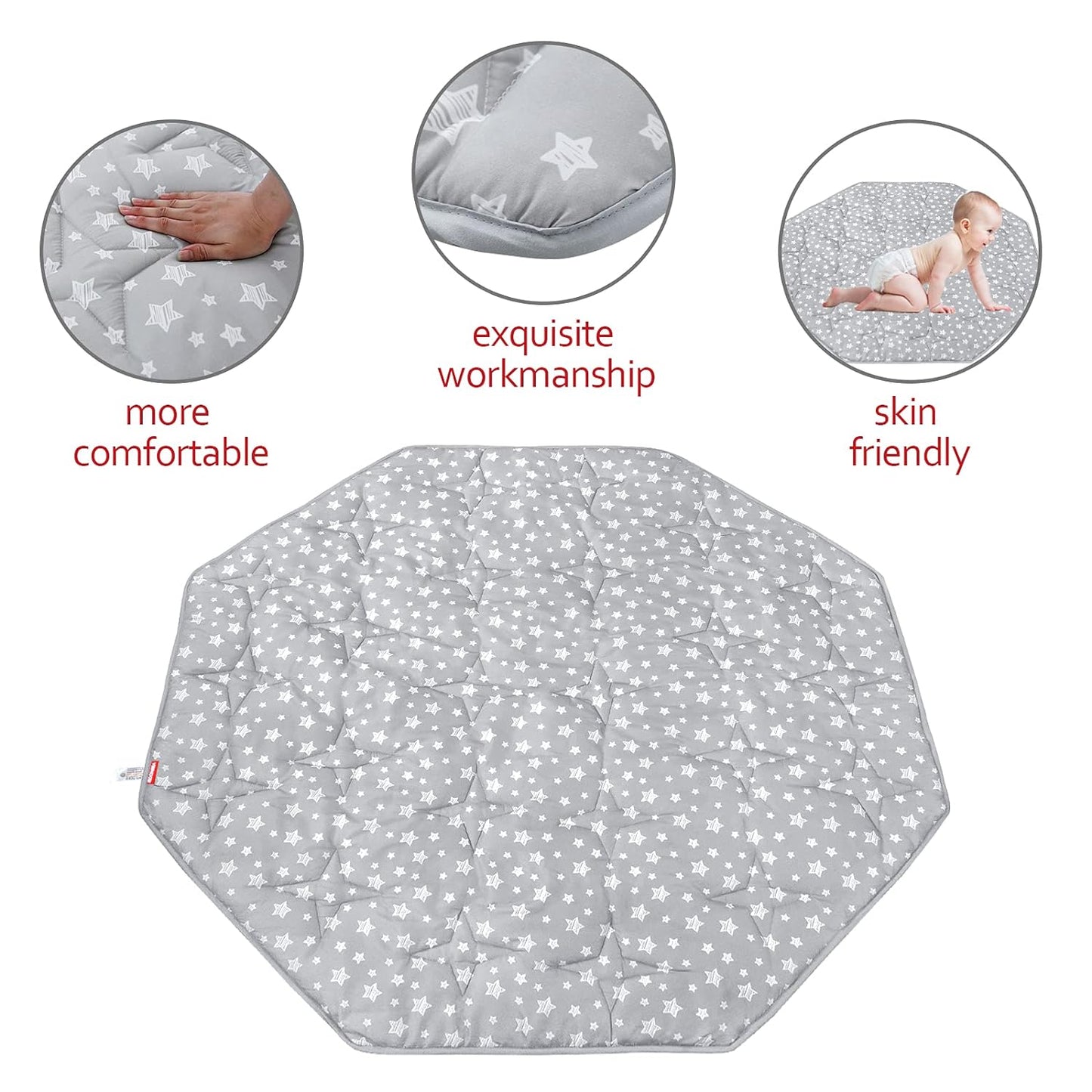 Octagon Playpen Mat Grey, Non Slip 8 Panel Playpen Mattress Mat Fits Regalo Extra Large Play Yard and Hiccapop XL 69" Baby Playpen, Grey Star Octagon Playard Pad