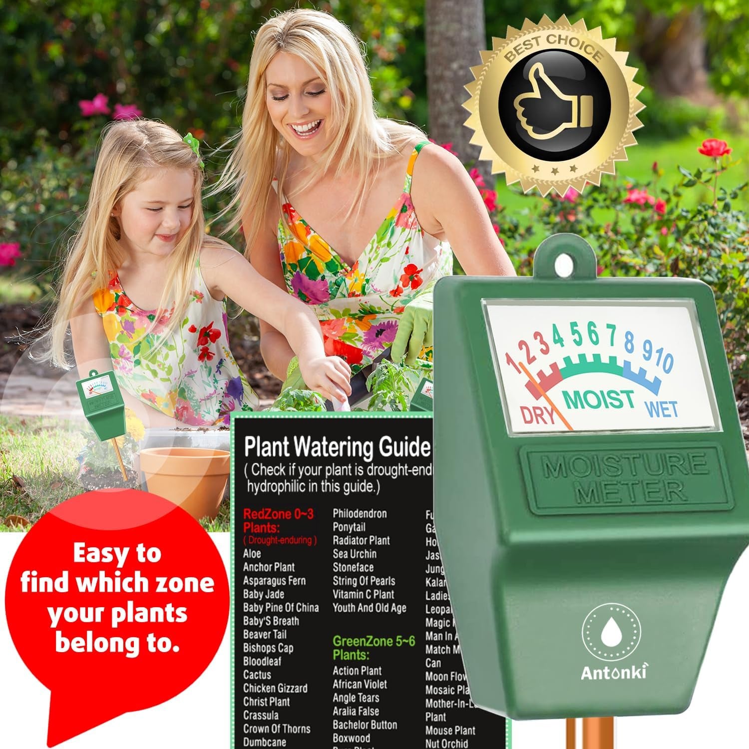 2 Pack Soil Moisture Meter, Plant Water Monitor Hygrometer Sensor, Soil Water Tester Kit for Outdoor and Indoor Potted Plants, Flower, Gardening, Farming - No Battery Required