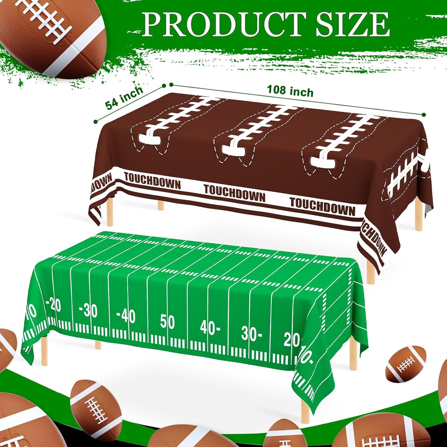2 Pack Football Tablecloth - Disposable Plastic Table Cover for Football Themed Party Games Decoration - 54 X 108 Inch