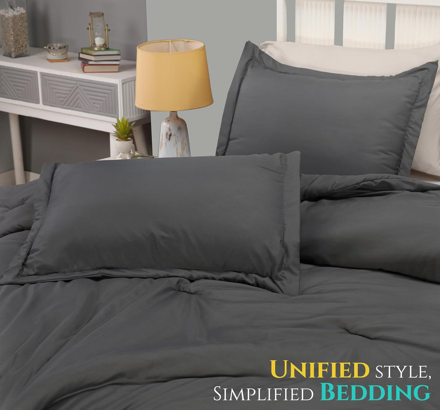 Queen Comforter Set Grey, Comforters Queen Size 3 Pieces Bedding Comforters Sets, down Alternative Soft Bed Set, 1 Comforter (88 X 88 Inches) 2 Pillow Shams (20 X 26 Inches)