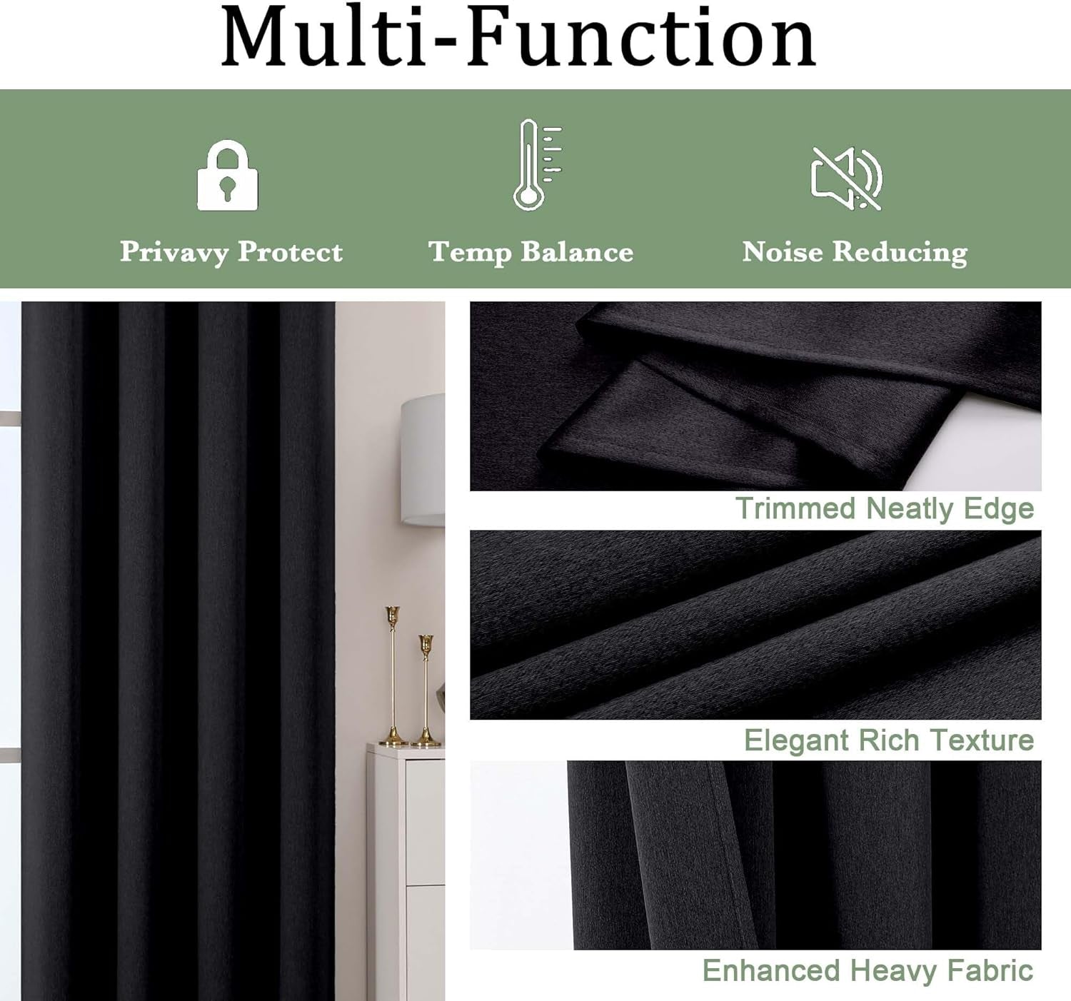 Total Black Blackout Curtains 63 Inch Length 2 Panels for Bedroom Living Room, Solid Thermal Insulated Soundproof Energy Saving Grommet Widow Treatment Curtain Blackout Drapes, 40"Wx63"L, Black