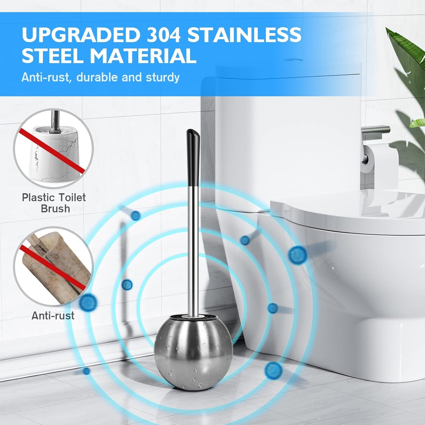 Toilet Brush and Holder Set, 304 Stainless Steel with Ergonomic Extended Handle - Durable and Practical Bathroom Cleaning Solution