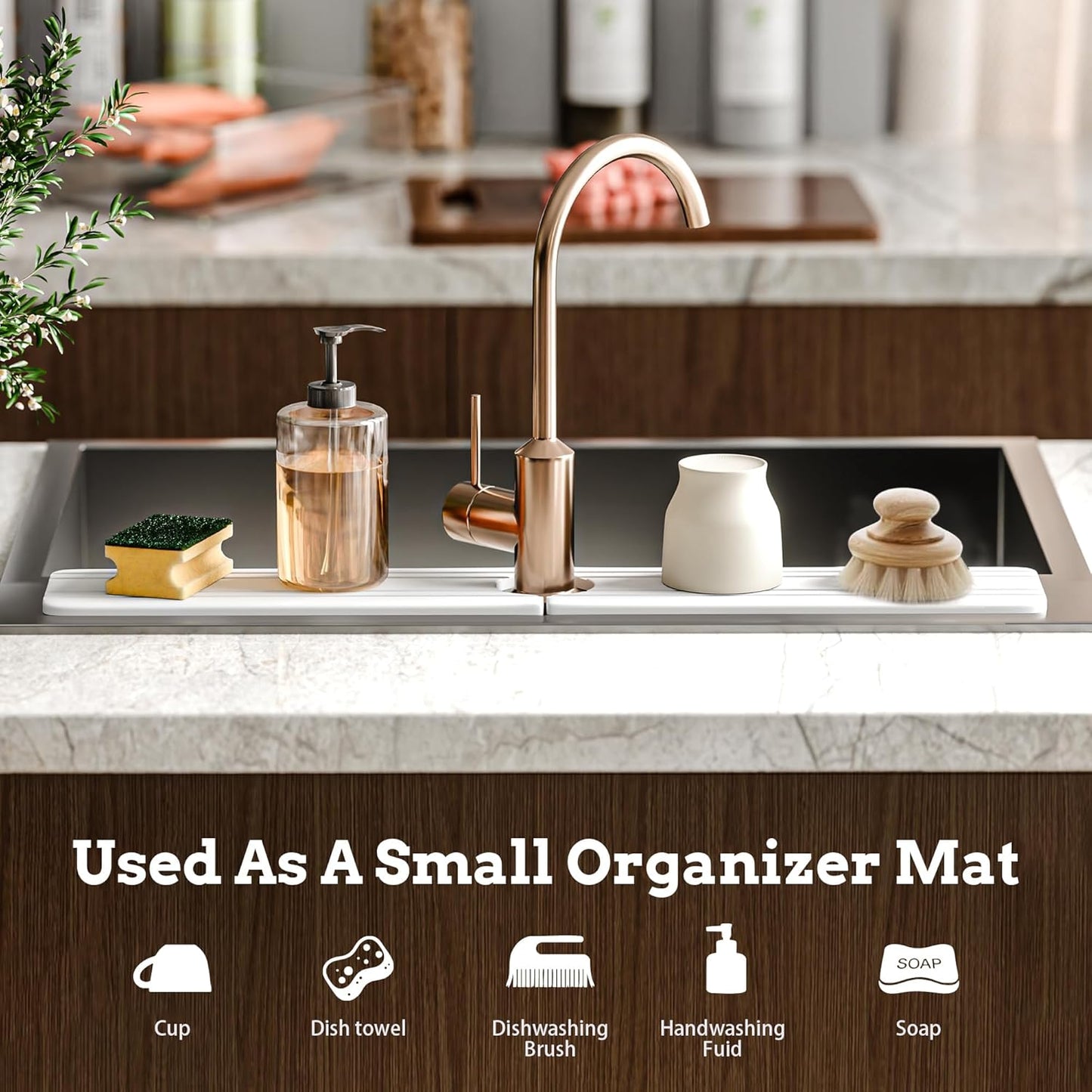 Faucet Mat Kitchen Sink 23.6" Long Diatomite Water Absorbing Stone Quick Drying Tray Sink Splash Guard for Bathroom Kitchen Counter Vanity Sink Organizer, Stone Drying Mat for Kitchen Counte