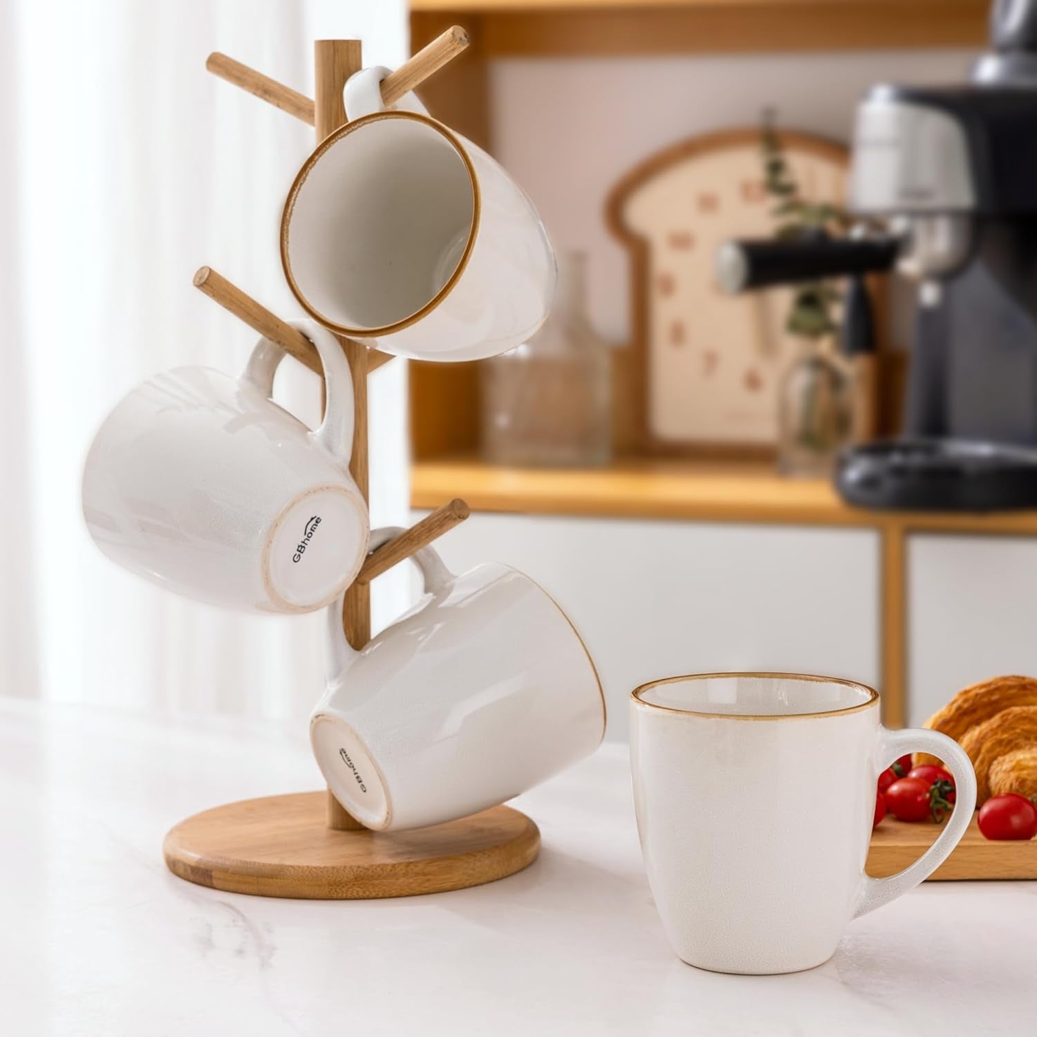 Ceramic Coffee Mug Set of 6, 12oz Stoneware Cups for Versatile Beverages, Lightweight and Dishwasher/Microwave Safe - Pearl White