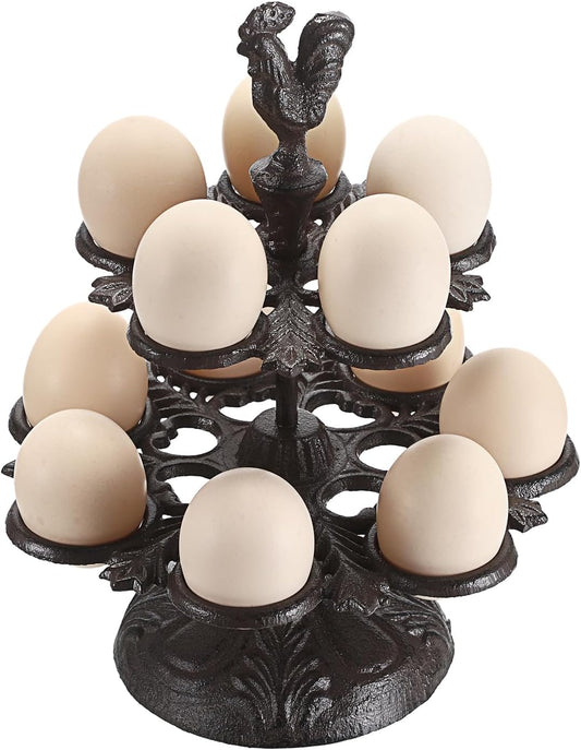 Heavy-Duty Cast Iron Egg Holder - Vintage Stand for Fresh Eggs, Retro Storage Rack, and Easter Display for Kitchen and Dining Countertop Decor