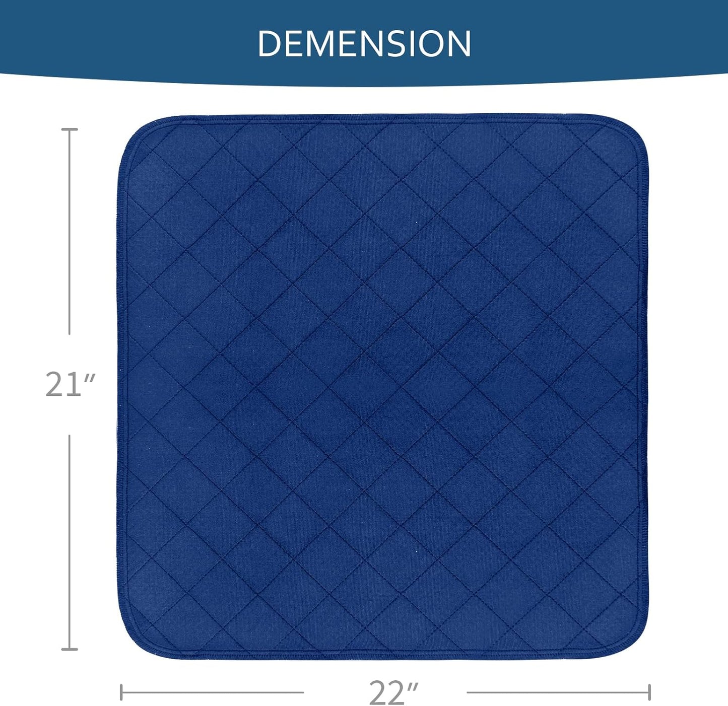 Waterproof Chair Pads for Incontinence 22" X 21", 2 Pack Non Slip Absorbent Wheelchair Reusable Seat Protector, Washable Seat Covers for Chairs, Navy