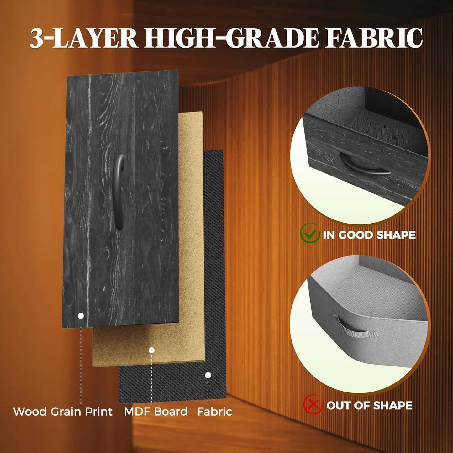 63-Inch Charcoal Black Wood Grain Dresser with 10 Fabric Drawers - Versatile Storage Solution for Bedroom and Living Room, Accommodates 55 to 70 Inch TVs