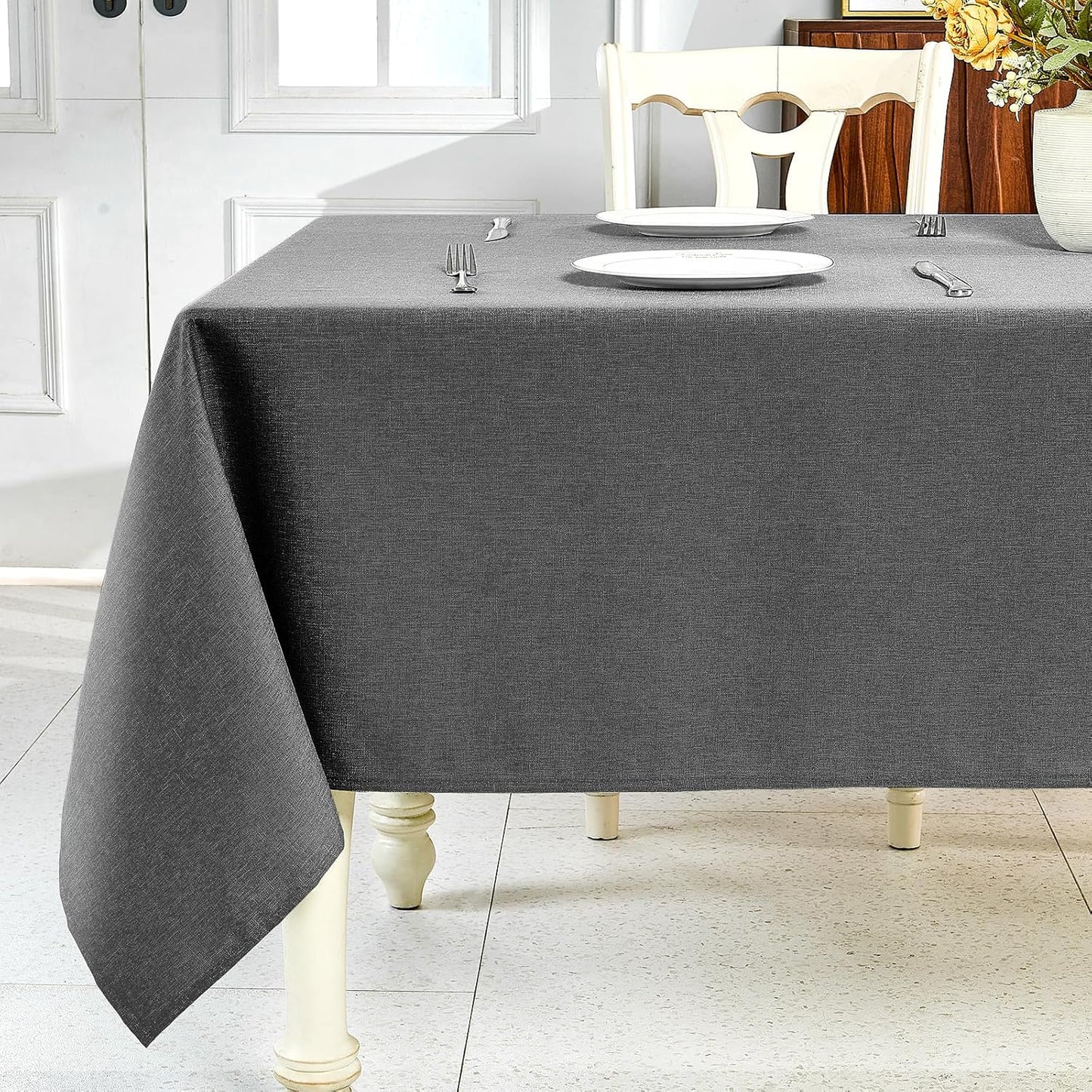 Textured Linen Table Cloth for Rectangle Table - Grey Tablecloths Rectangular Waterproof Wrinkle Free Wipeable Dining Table Cover for Spring Wedding Birthday Kitchen Decor, 52 X 70 Inch