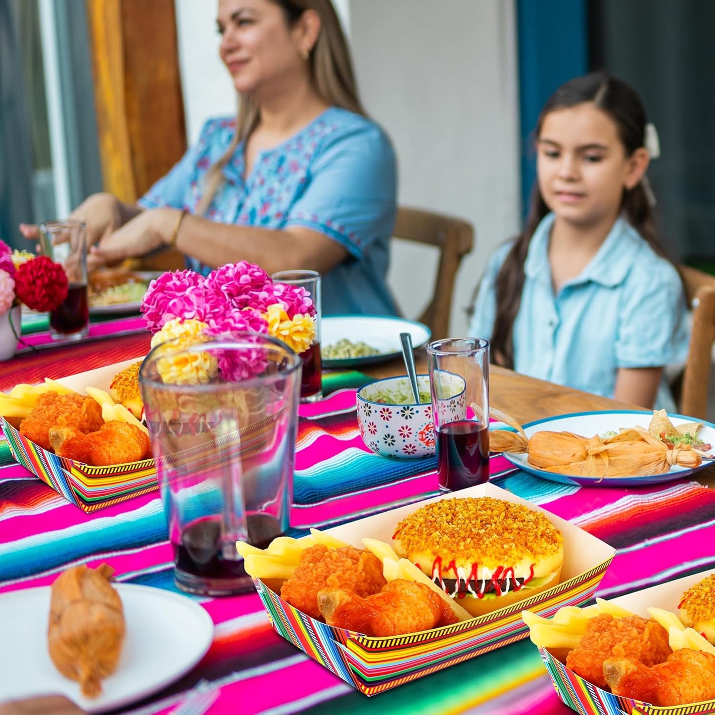 50 PCS Cinco De Mayo Decorations, Large Capacity Fiesta Plates, Serape Pattern Cinco De Mayo Paper Trays Mexican Food Trays Fiesta Hot Dog Trays, Disposable Mexican Theme Party Decorations