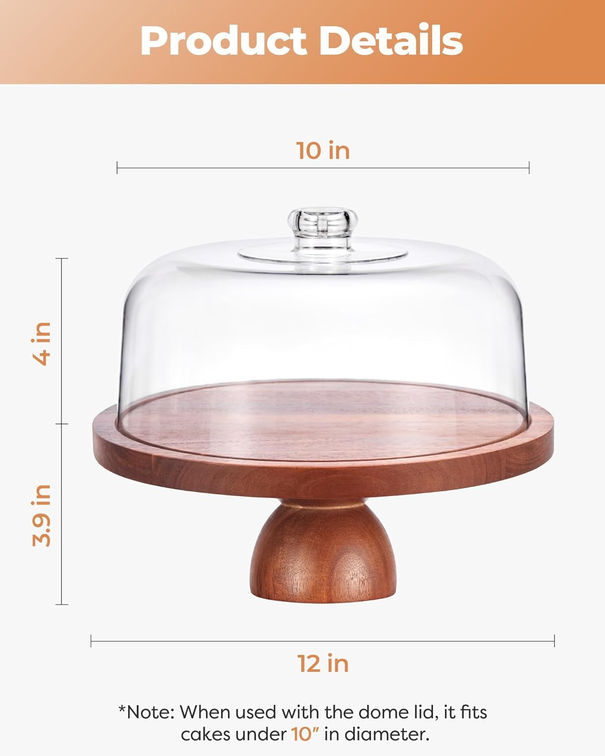 Wood Cake Stand with Lid, 2-In-1 Wooden Cake Plate & Covered Charcuterie Board, Footed Cake Container Dessert Display Holder with Dome Cover for Weddings, Parties, Bakeries (12 Inch)