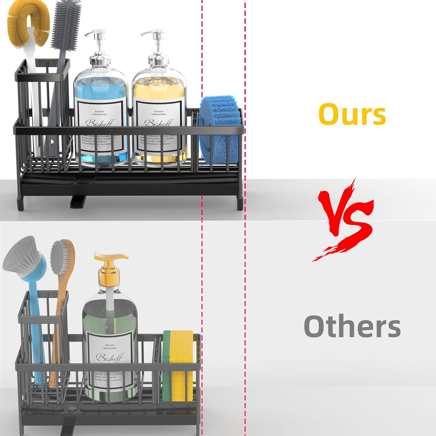 Extra Large Sponge Holder for Kitchen Sink Organizer Caddy, Dish Brush Scrubber Holder,Stainless Steel Sink Box Utensil Holder,Soap Dispenser Set Tray Counter Accessories & Storage Rack
