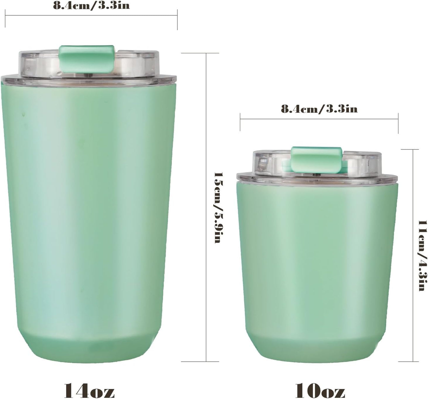 Insulated Tumblers with Lid, 14 Oz Travel Coffee Mug Stainless Steel Vacuum Cup, Leak Proof Reusable Double Walled Coffee Tumbler for Iced and Hot Drinks, Green