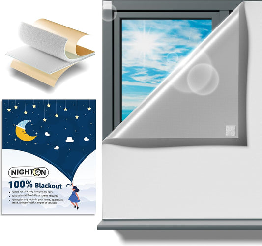 Portable Blackout Curtains 100"×57" Strong Hook and Loop Tape Strips with Adhesive,Blackout Shades That Can Be Cut,100% Blackout Material Window Blinds for Baby Nursery or Travel Use-White V2