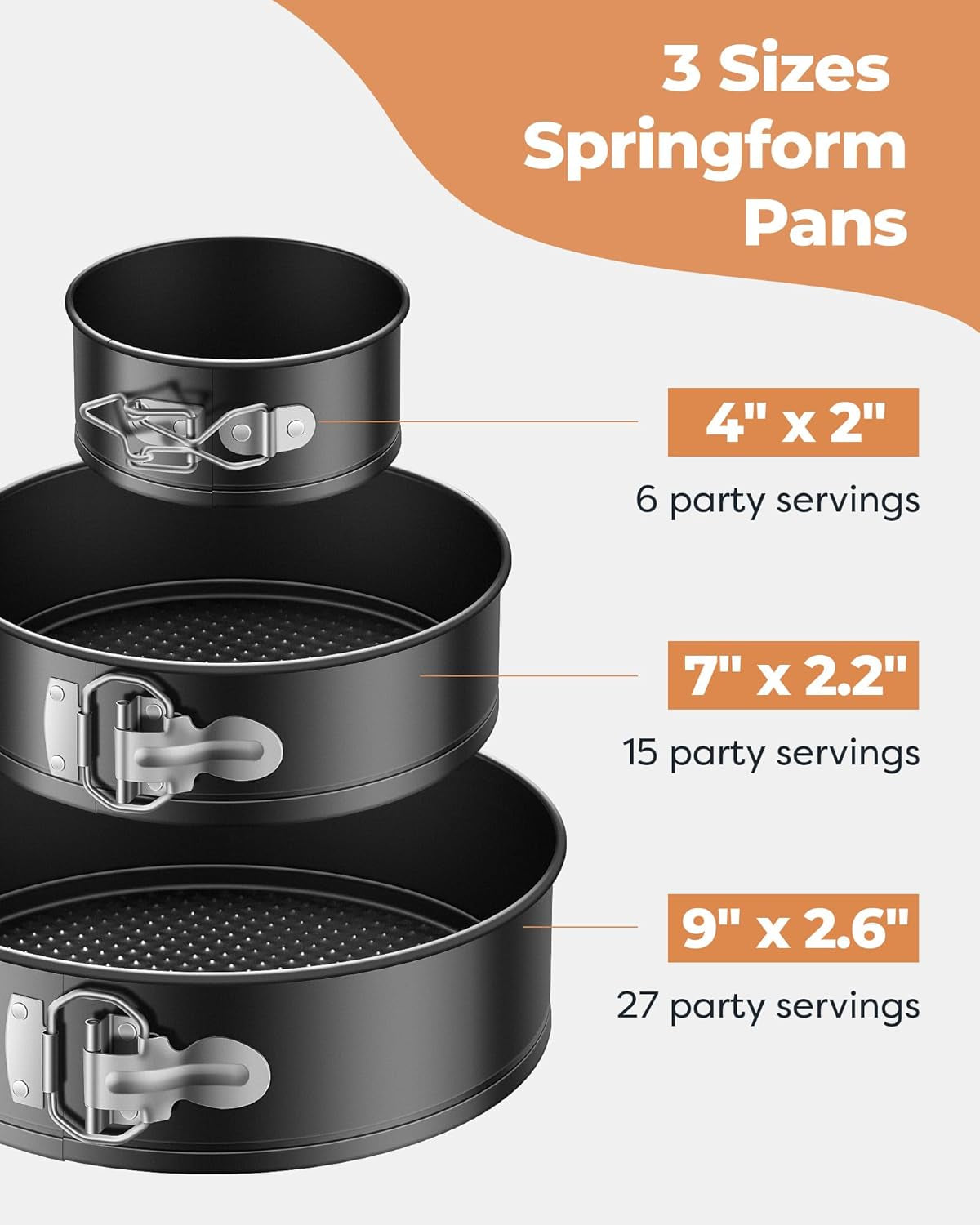 Cake Pan Set of 3, Nonstick Springform Pans with Removable Bottom, 4, 7, 9 Inch round Cheesecake Baking Pans with 50 Pcs Parchment Paper Liners