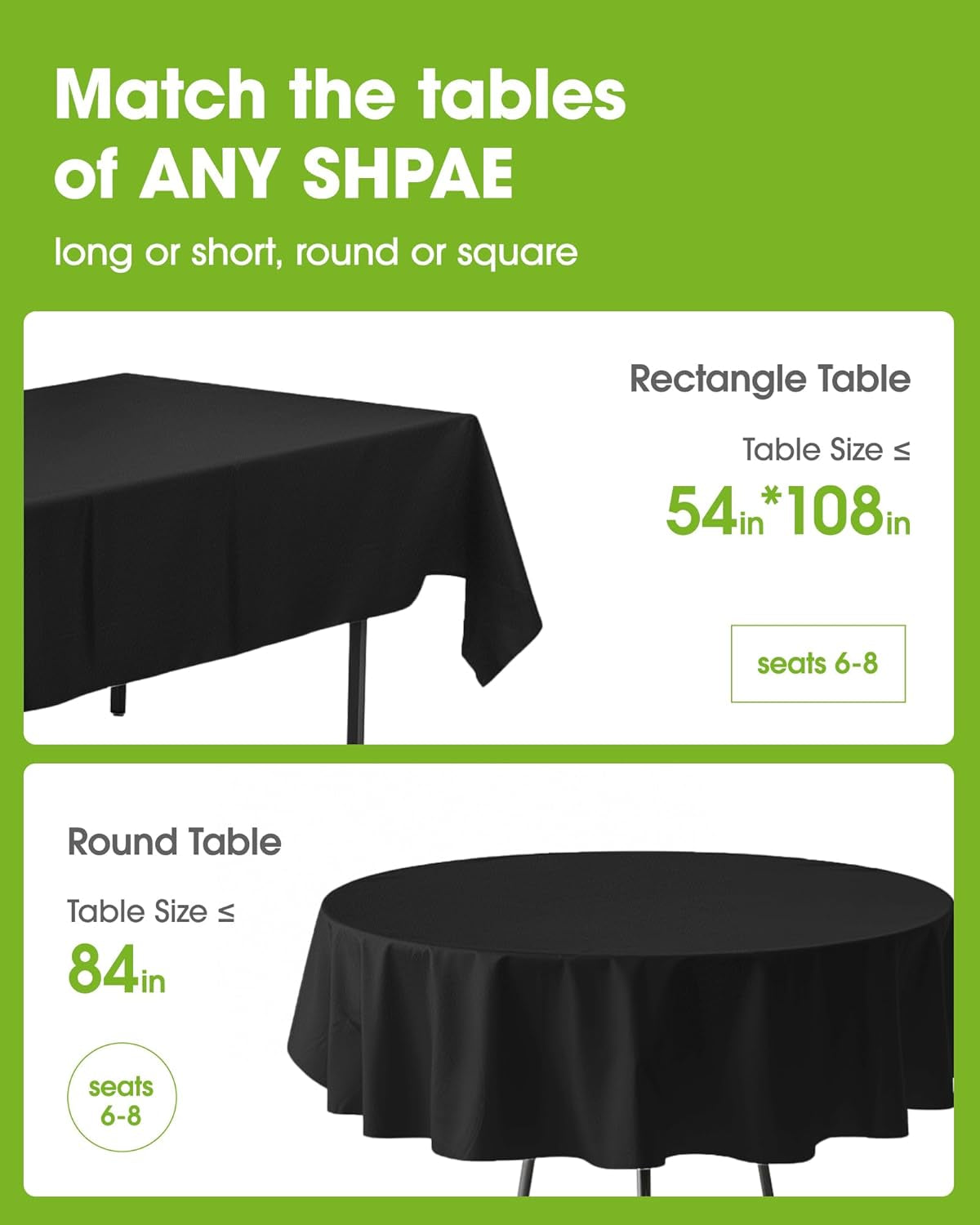 Plastic Table Cloth Disposable 10 Pack, 54 X 108 Inch Table Cloths, Halloween Party Decorations, Summerween Decor, Halloween Tablecloths, Rectangle, Plastic Cover, Leakproof & Sturdy, Black